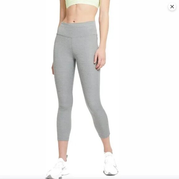 NIKE Fast Dri Fit Mid-Rise Crop Running Leggings Leggings Sz L Silver Grey - Picture 2 of 6